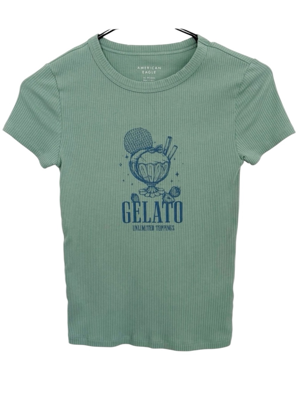 AMERICAN EAGLE Gelato Graphic Ribbed Baby Tee Sage Green Fitted Top XS